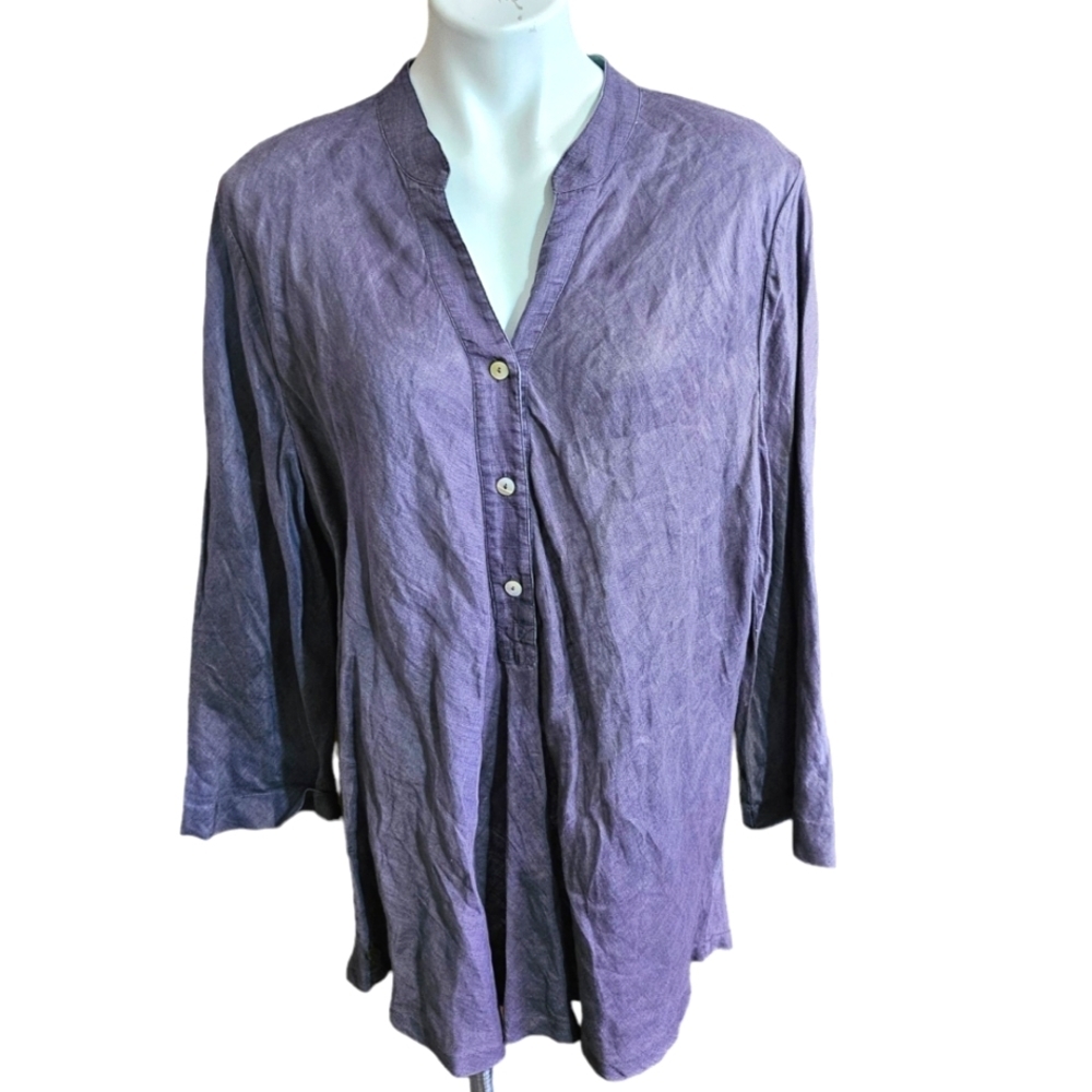 Soft surroundings Split neck Linen tunic Gray Size 2X